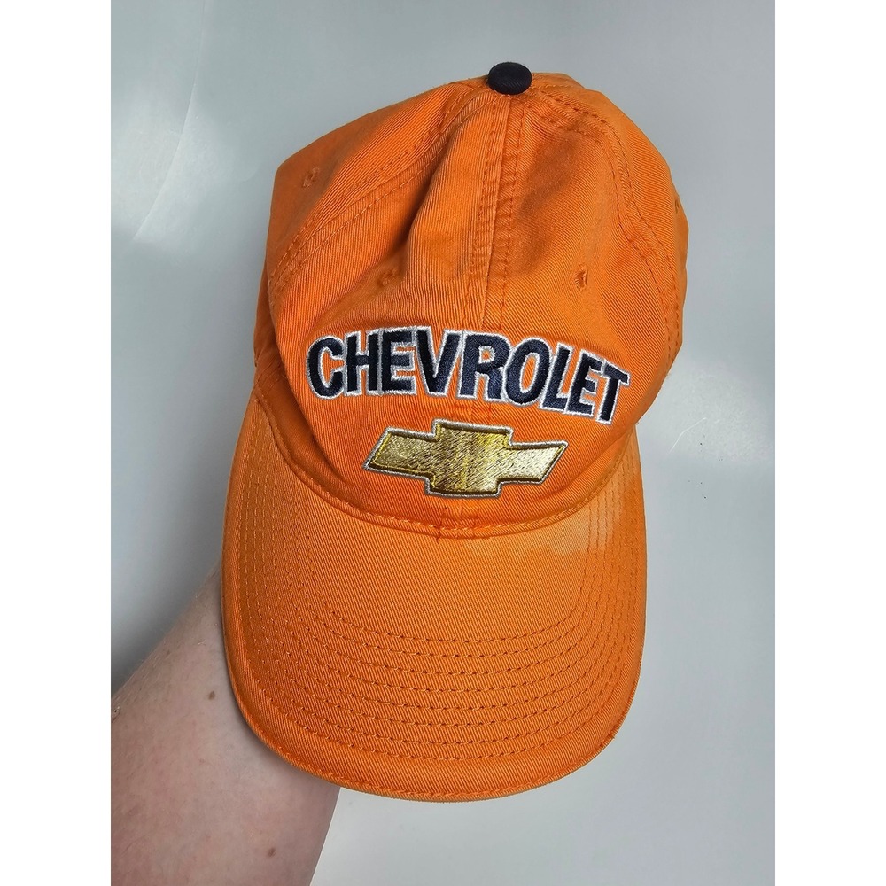 Chevrolet Hat Orange Embroidered Gold Bowtie Logo Adjustable Baseball Cap Mens